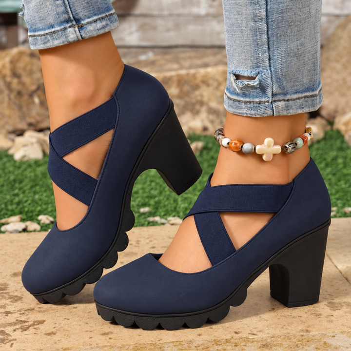 Cristina | Zapatos de Tacón Ancho con Tiras Cruzadas
