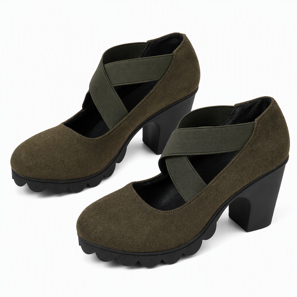 Cristina | Zapatos de Tacón Ancho con Tiras Cruzadas