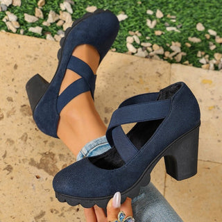 Cristina | Zapatos de Tacón Ancho con Tiras Cruzadas