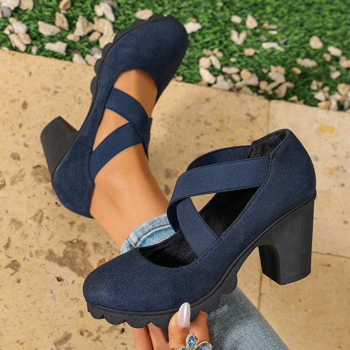 Cristina | Zapatos de Tacón Ancho con Tiras Cruzadas